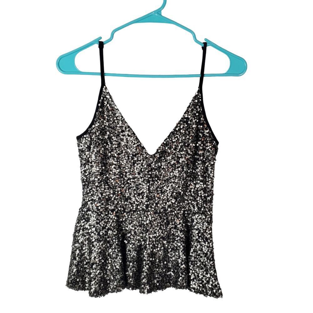 Foreign Exchange Silver Sequin Babydoll Top Size Small NWT Cocktail Glam Evening